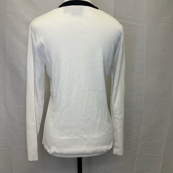 Vintage B. Moss Tailor Black & White Keyhole Cut-Out Long Sleeve Top - Size L - Picture 5 of 6